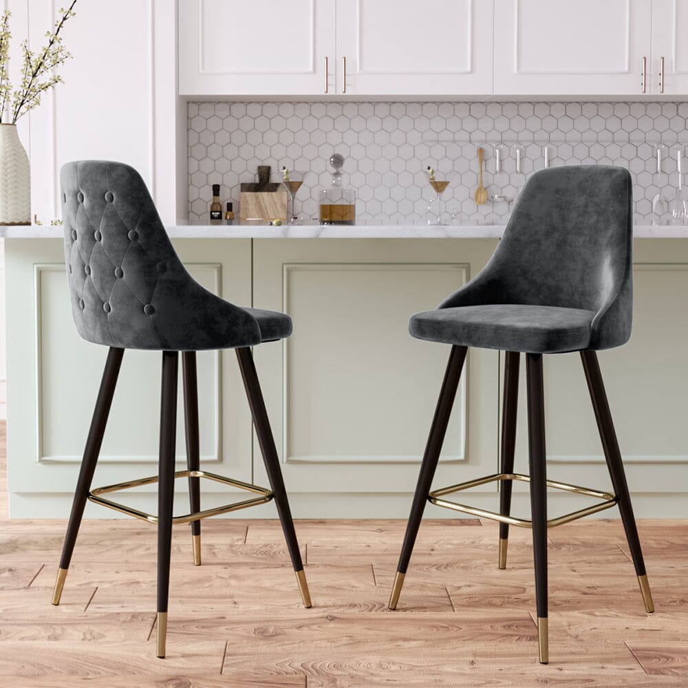 3ft Height Bar Stools with Footrest Set of 2 Velvet Padded - House Comfort
