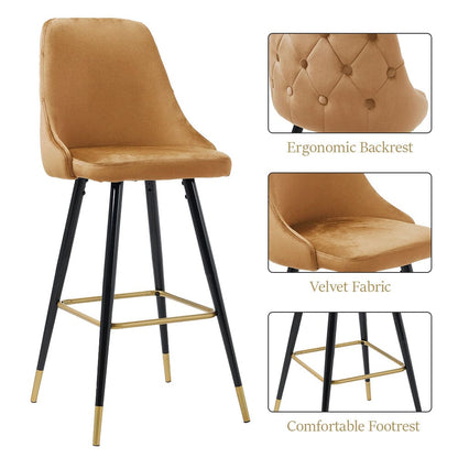 3ft Height Bar Stools with Footrest Set of 2 Velvet Padded - House Comfort