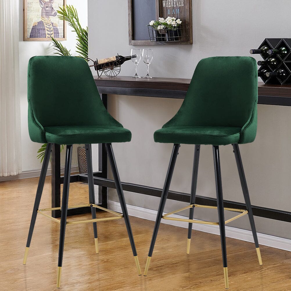 3ft Height Bar Stools with Footrest Set of 2 Velvet Padded - House Comfort