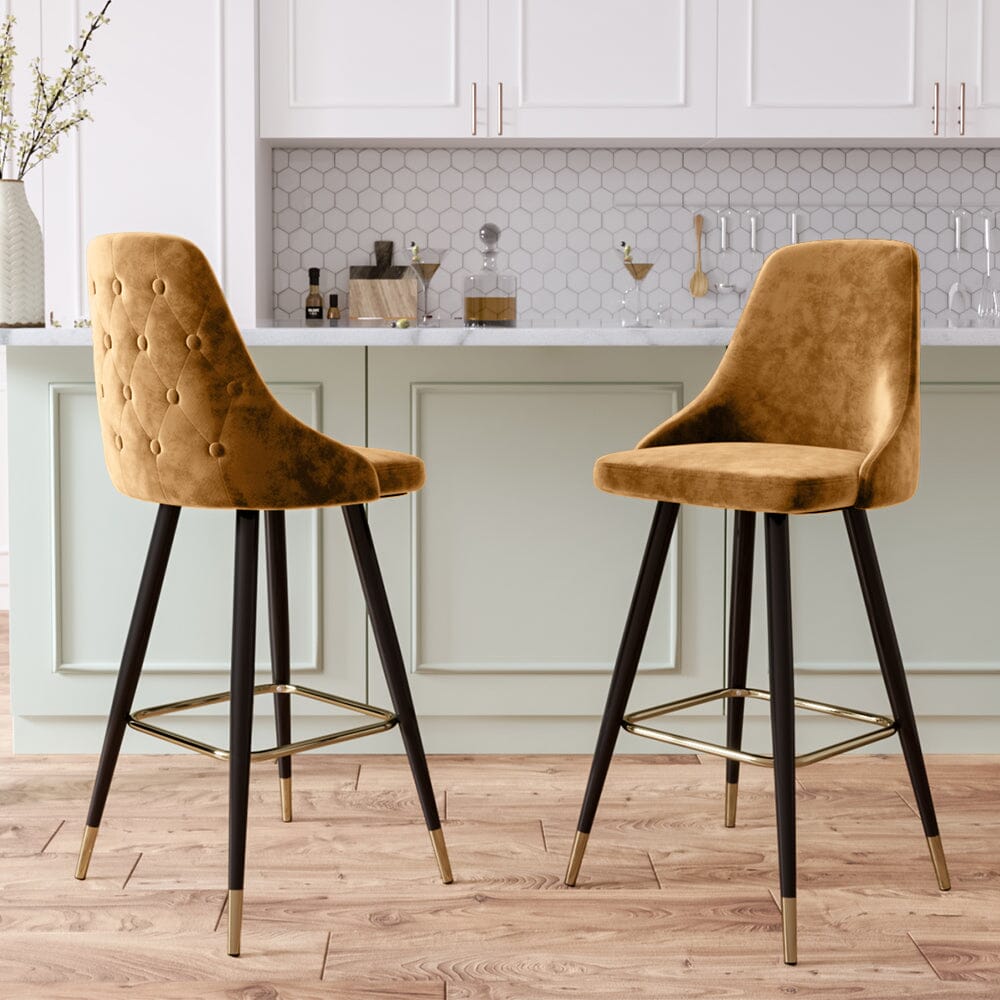 3ft Height Bar Stools with Footrest Set of 2 Velvet Padded - House Comfort