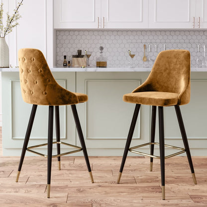 3ft Height Bar Stools with Footrest Set of 2 Velvet Padded - House Comfort