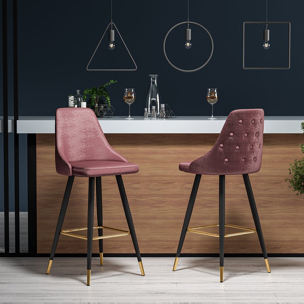 3ft Height Bar Stools with Footrest Set of 2 Velvet Padded - House Comfort