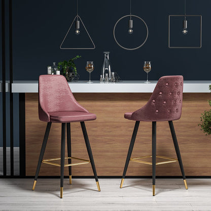 3ft Height Bar Stools with Footrest Set of 2 Velvet Padded - House Comfort