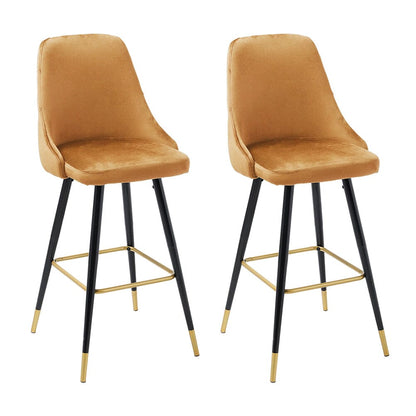 3ft Height Bar Stools with Footrest Set of 2 Velvet Padded - House Comfort