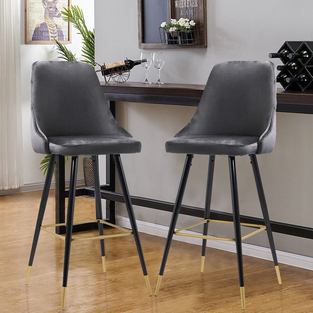 3ft Height Bar Stools with Footrest Set of 2 Velvet Padded - House Comfort