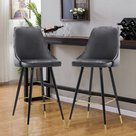3ft Height Bar Stools with Footrest Set of 2 Velvet Padded - House Comfort