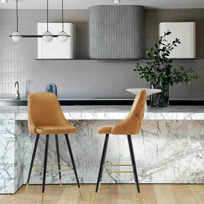 3ft Height Bar Stools with Footrest Set of 2 Velvet Padded - House Comfort