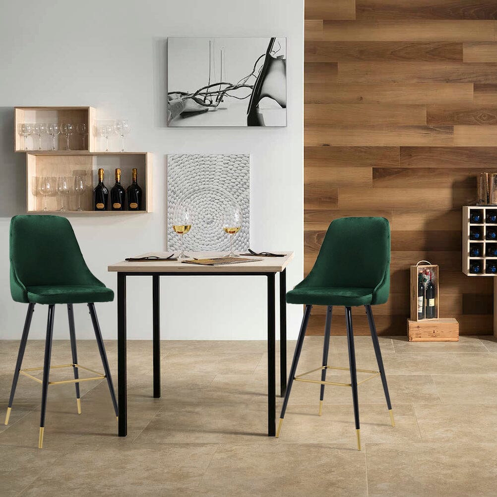 3ft Height Bar Stools with Footrest Set of 2 Velvet Padded - House Comfort