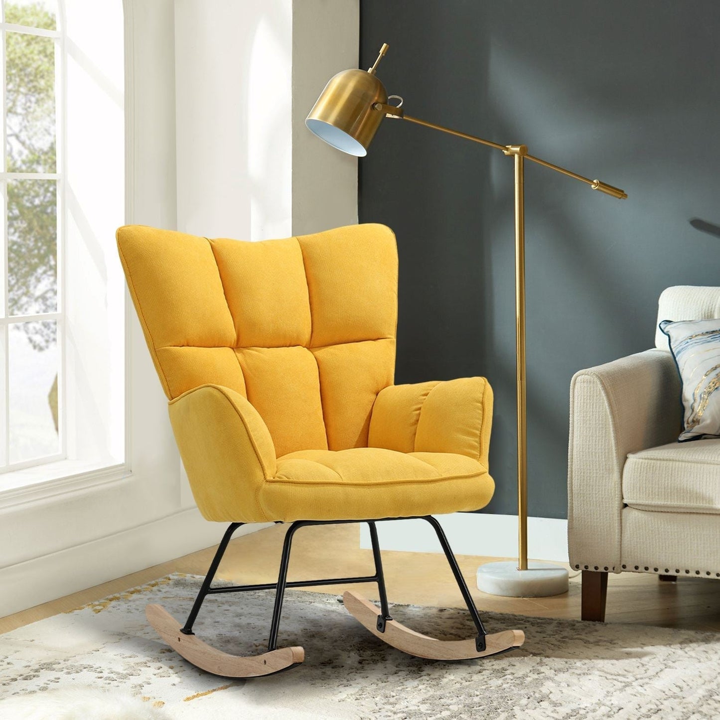 3ft Height Tufted Linen Upholstered Rocking Chair - House Comfort