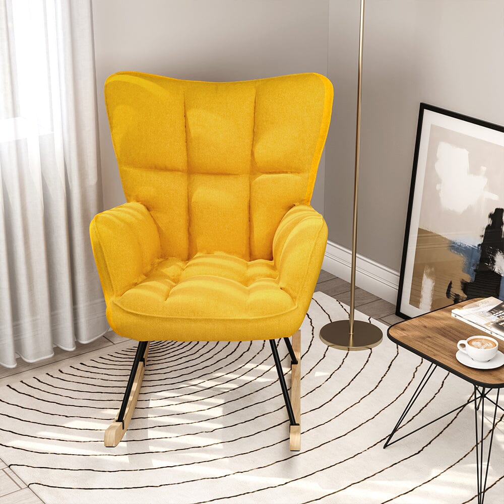 3ft Height Tufted Linen Upholstered Rocking Chair - House Comfort