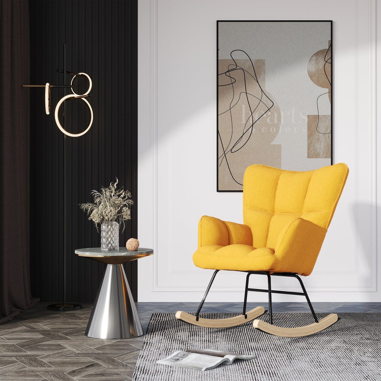 3ft Height Tufted Linen Upholstered Rocking Chair - House Comfort