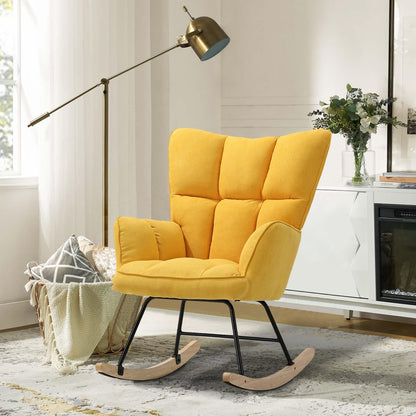 3ft Height Tufted Linen Upholstered Rocking Chair - House Comfort