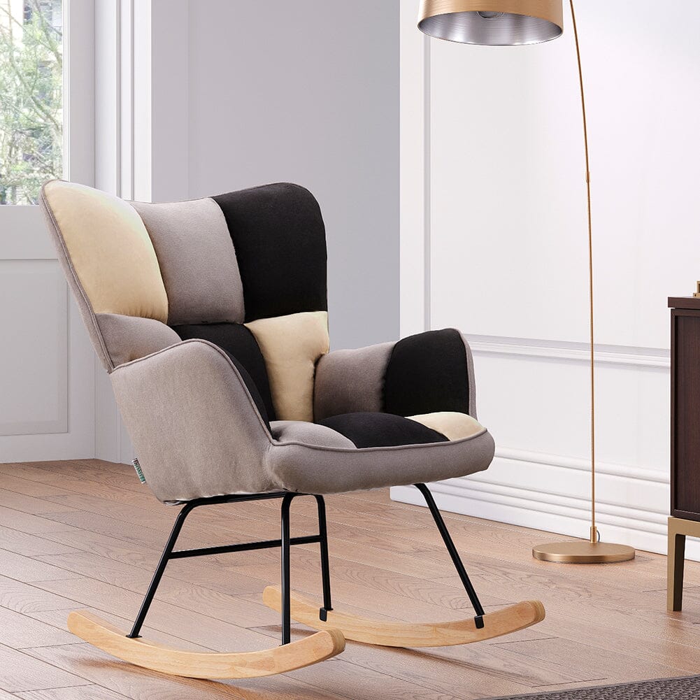 3ft Height Tufted Linen Upholstered Rocking Chair - House Comfort