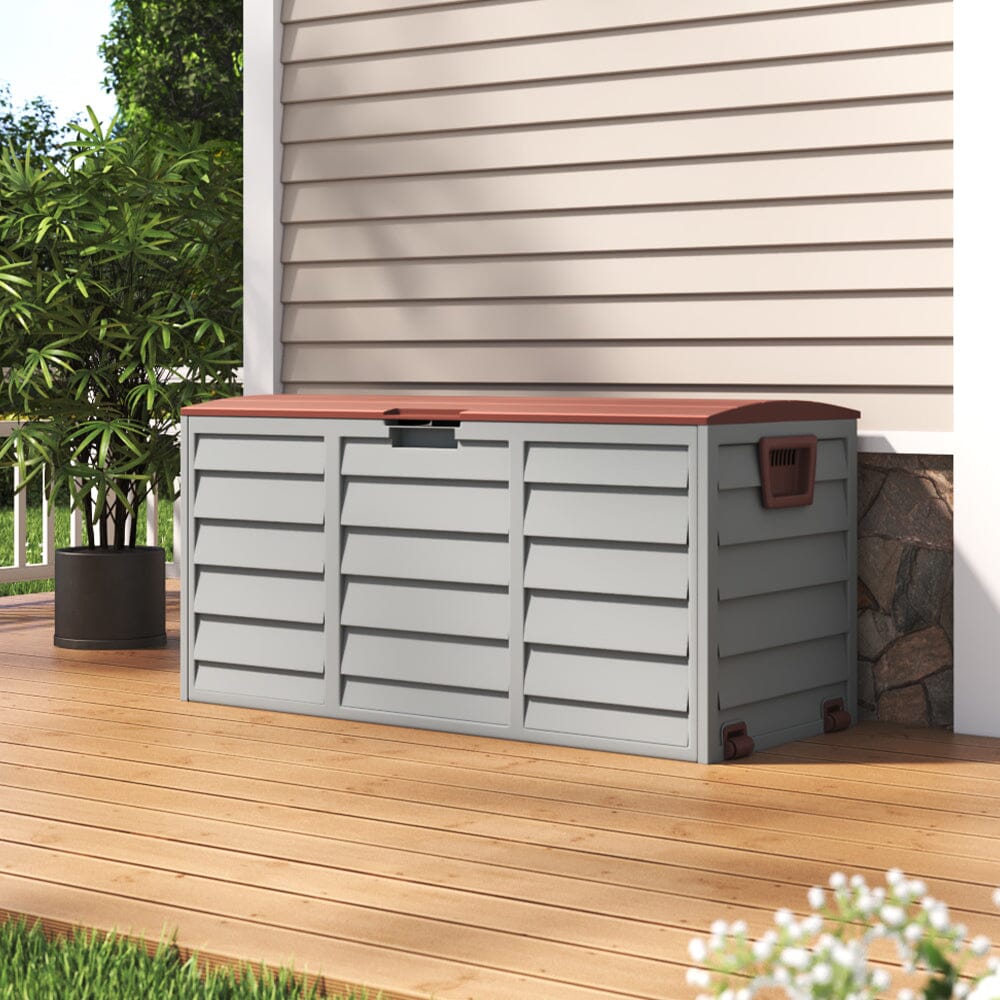 3ft L Grey Garden Storage Chest Box with Brown/Black Cover - House Comfort