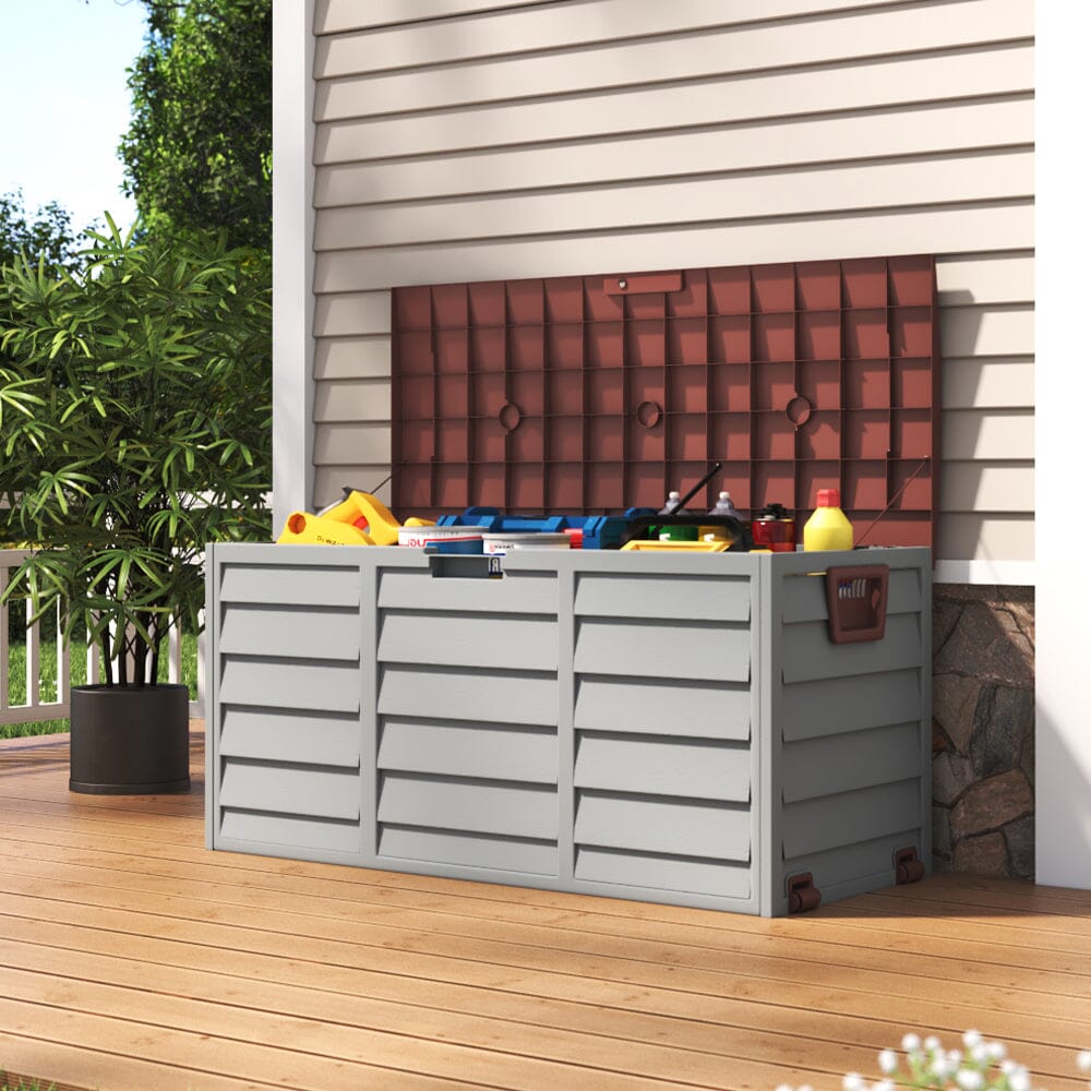 3ft L Grey Garden Storage Chest Box with Brown/Black Cover - House Comfort