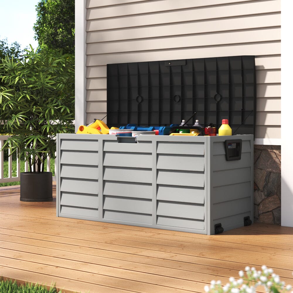 3ft L Grey Garden Storage Chest Box with Brown/Black Cover - House Comfort
