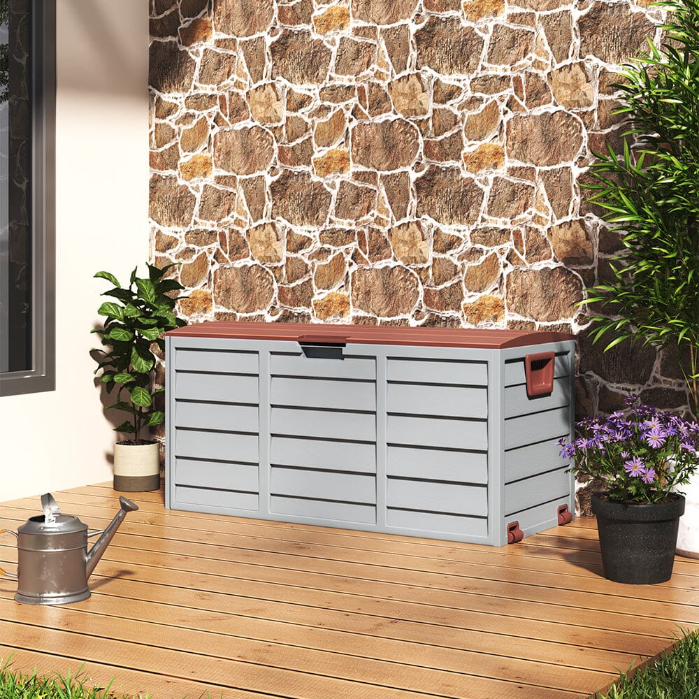 3ft L Grey Garden Storage Chest Box with Brown/Black Cover - House Comfort