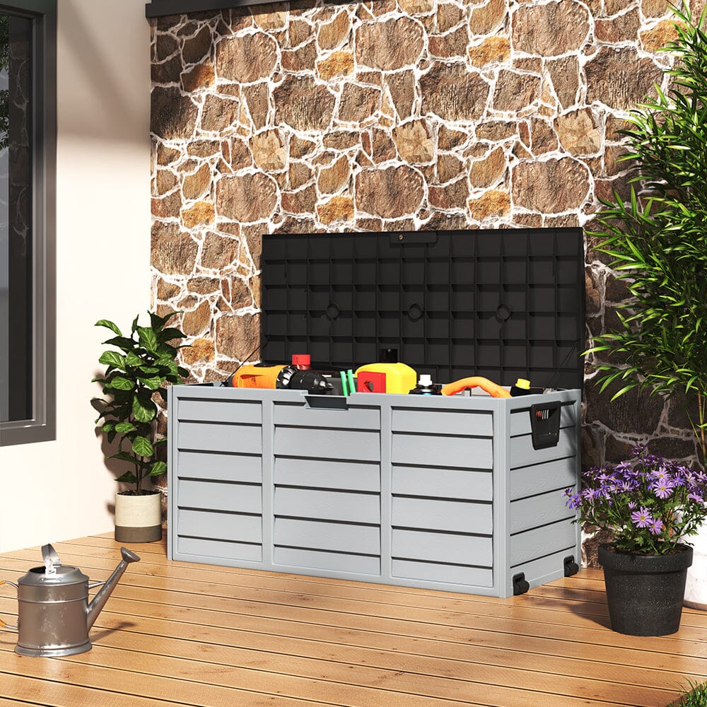 3ft L Grey Garden Storage Chest Box with Brown/Black Cover - House Comfort