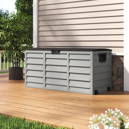 3ft L Grey Garden Storage Chest Box with Brown/Black Cover - House Comfort