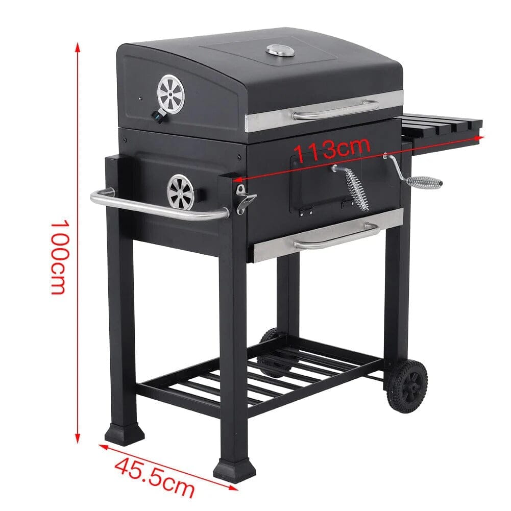 3ft Outdoor Carbon Steel BBQ Cooker BBQ Grill Side Shelves - House Comfort