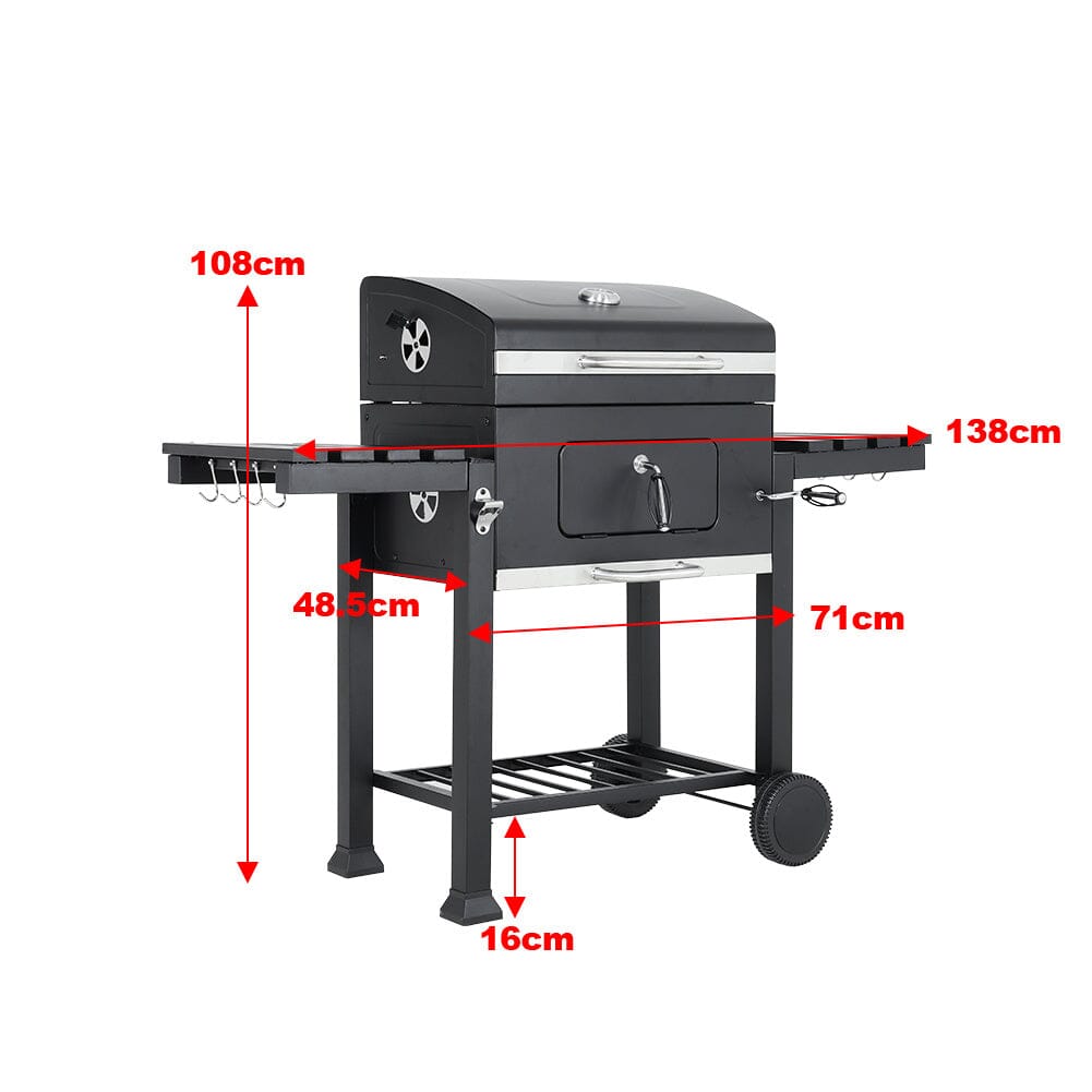 3ft Outdoor Carbon Steel BBQ Cooker BBQ Grill Side Shelves - House Comfort