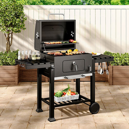 3ft Outdoor Carbon Steel BBQ Cooker BBQ Grill Side Shelves - House Comfort