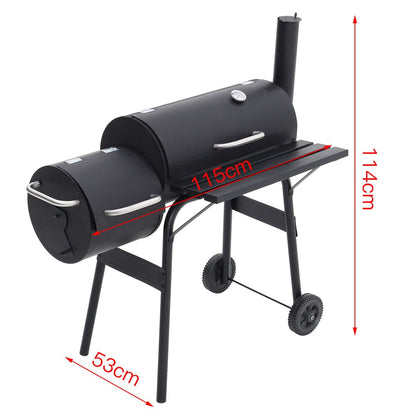 3ft Outdoor Charcoal BBQ Grill with Offset 2 - in - 1 Smoker and Wheels - House Comfort