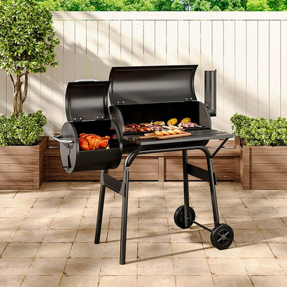 3ft Outdoor Charcoal BBQ Grill with Offset 2 - in - 1 Smoker and Wheels - House Comfort