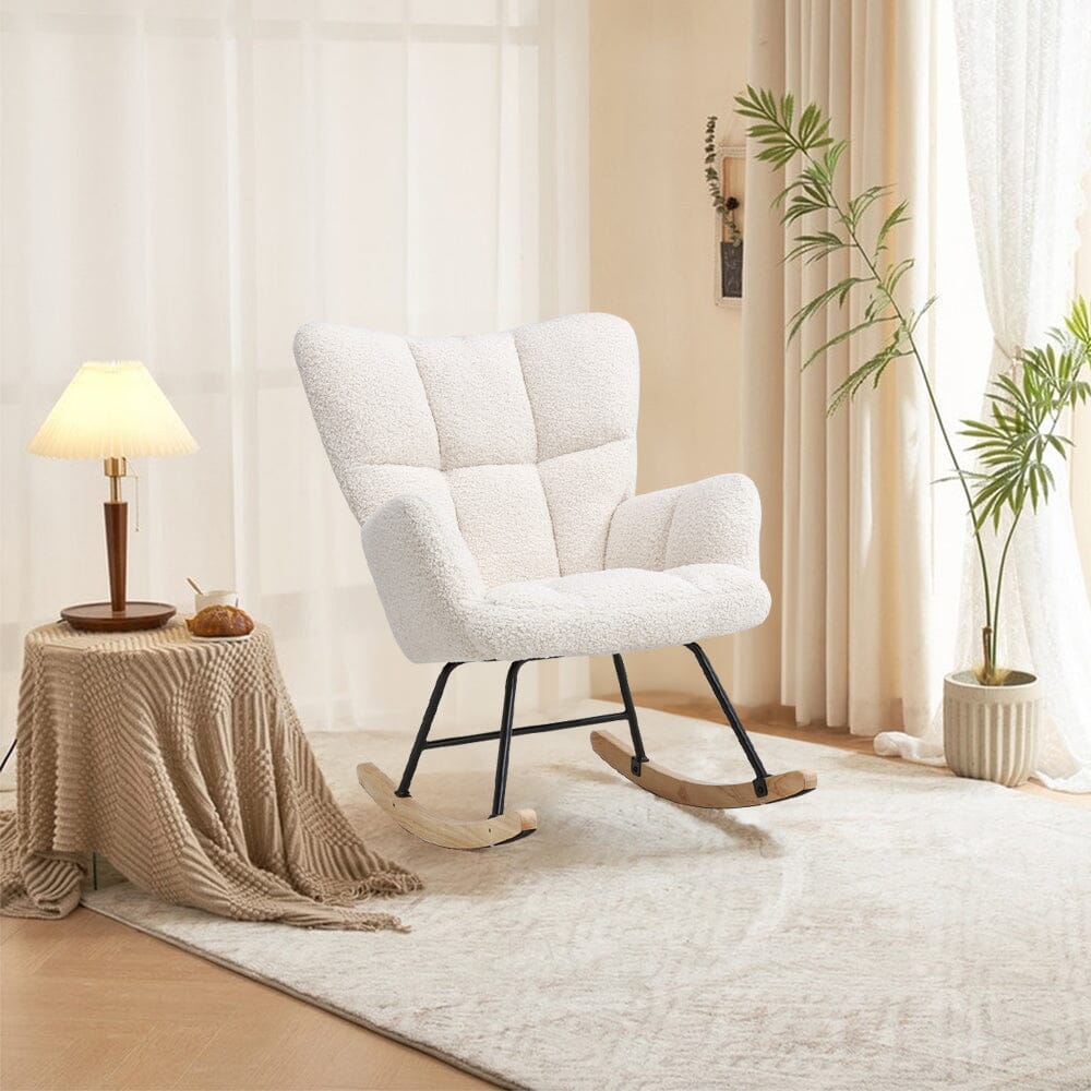 3ft Patchwork Upholstered Rocking Chair with Wooden Skates - House Comfort