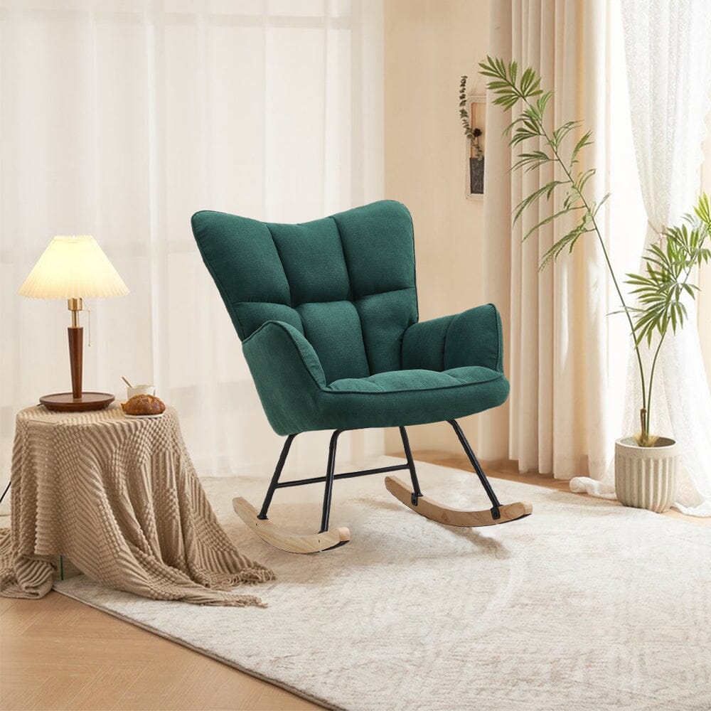 3ft Patchwork Upholstered Rocking Chair with Wooden Skates - House Comfort