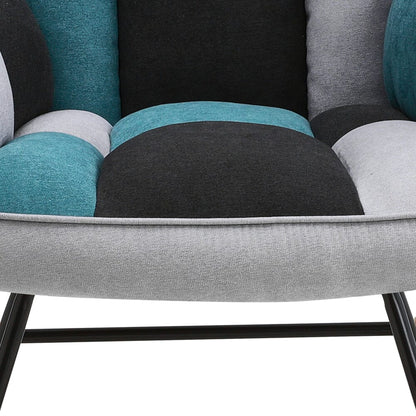 3ft Patchwork Upholstered Rocking Chair with Wooden Skates - House Comfort