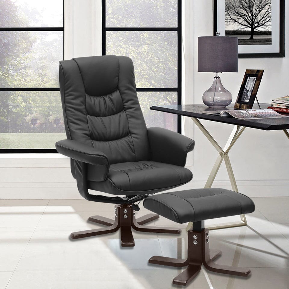 3ft Swivel Recliner Chair Armchair PU Leather with Footstool - House Comfort