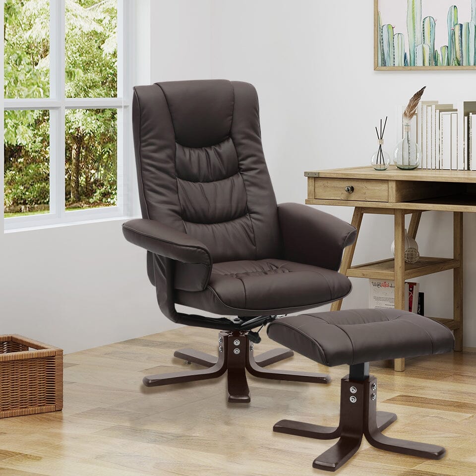 3ft Swivel Recliner Chair Armchair PU Leather with Footstool - House Comfort