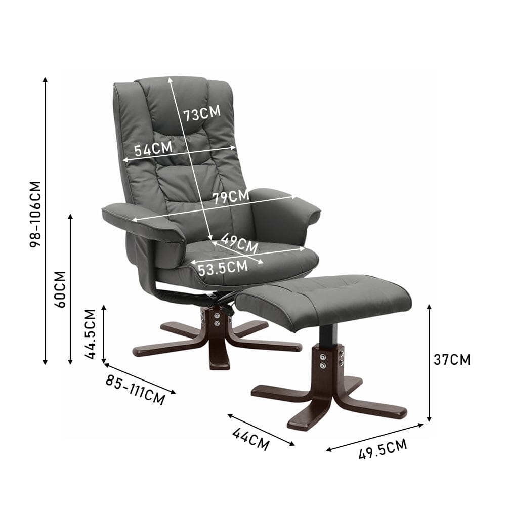 3ft Swivel Recliner Chair Armchair PU Leather with Footstool - House Comfort