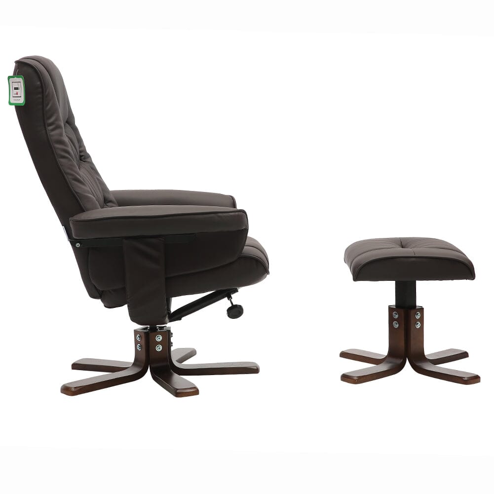 3ft Swivel Recliner Chair Armchair PU Leather with Footstool - House Comfort