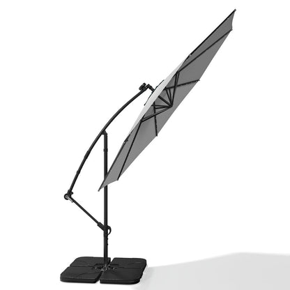 3M Cantilever Garden Parasols Light Grey Iron Banana Umbrella with LED Lights - House Comfort