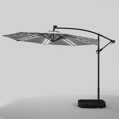 3M Cantilever Garden Parasols Light Grey Iron Banana Umbrella with LED Lights - House Comfort