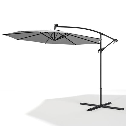 3M Cantilever Garden Parasols Light Grey Iron Banana Umbrella with LED Lights - House Comfort