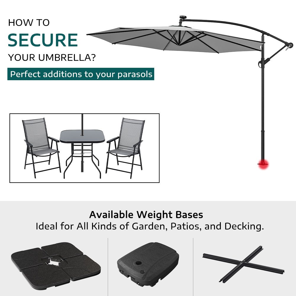 3M Cantilever Garden Parasols Light Grey Iron Banana Umbrella with LED Lights - House Comfort