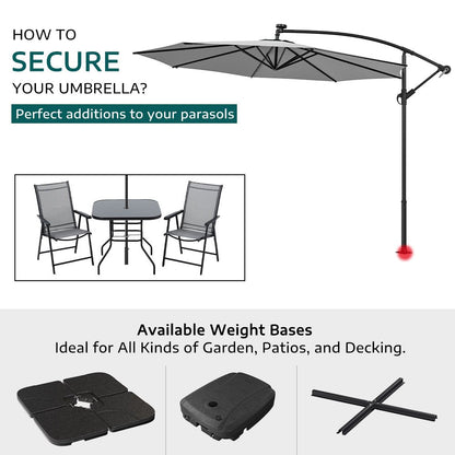 3M Cantilever Garden Parasols Light Grey Iron Banana Umbrella with LED Lights - House Comfort