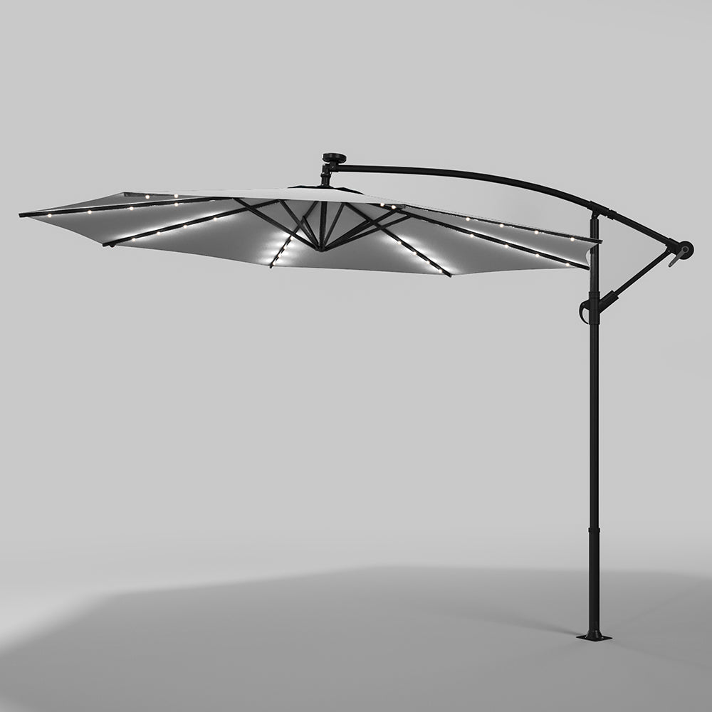 3M Cantilever Garden Parasols Light Grey Iron Banana Umbrella with LED Lights - House Comfort