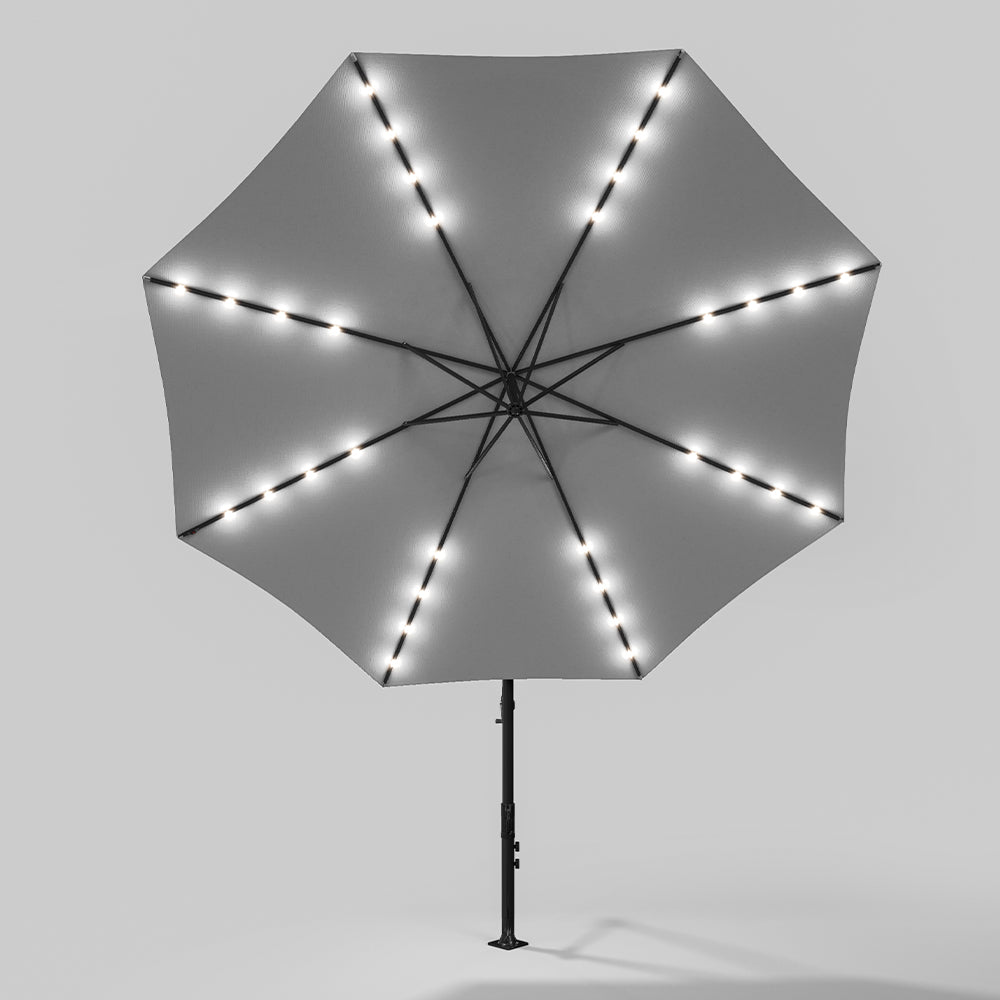 3M Cantilever Garden Parasols Light Grey Iron Banana Umbrella with LED Lights - House Comfort
