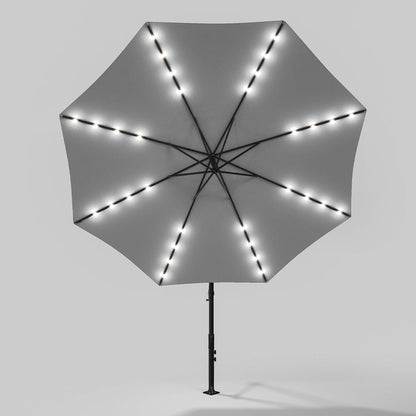 3M Cantilever Garden Parasols Light Grey Iron Banana Umbrella with LED Lights - House Comfort