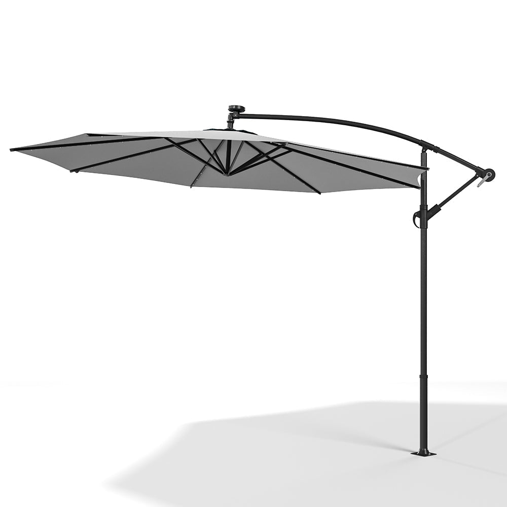 3M Cantilever Garden Parasols Light Grey Iron Banana Umbrella with LED Lights - House Comfort