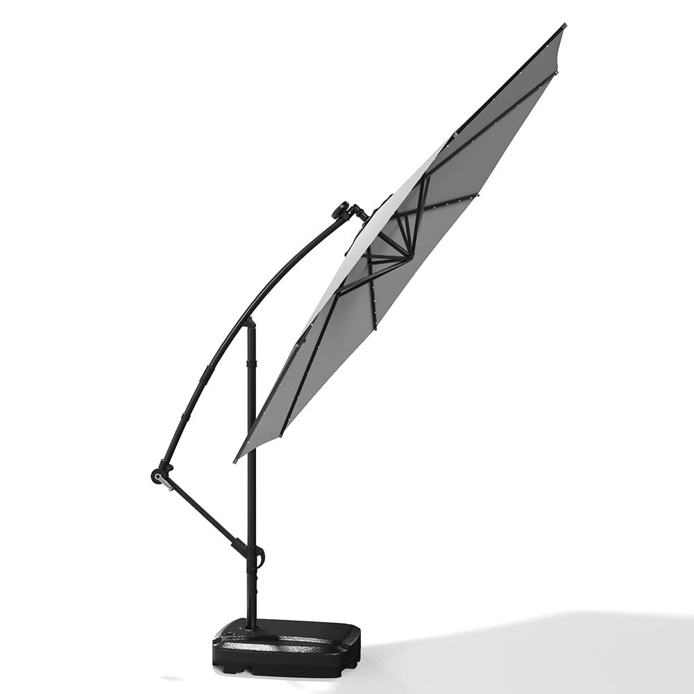 3M Cantilever Garden Parasols Light Grey Iron Banana Umbrella with LED Lights - House Comfort
