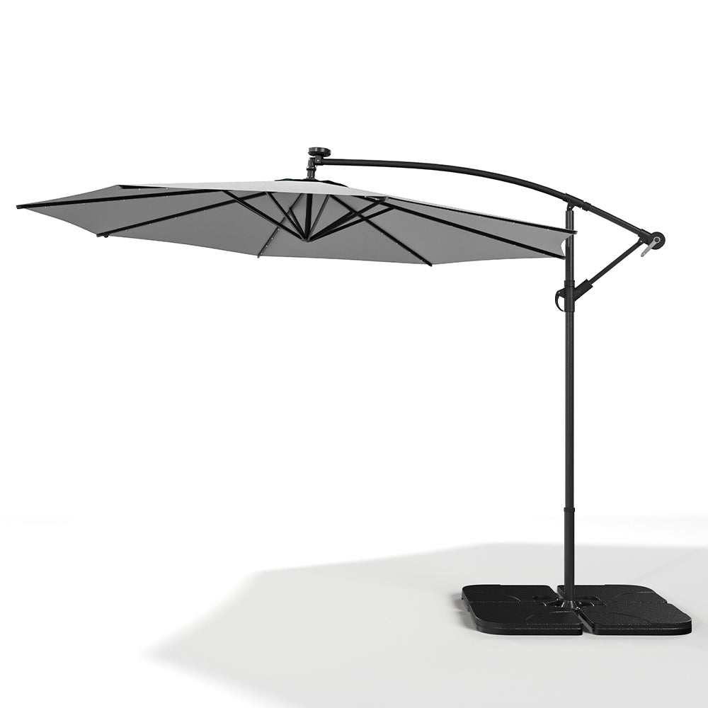 3M Cantilever Garden Parasols Light Grey Iron Banana Umbrella with LED Lights - House Comfort