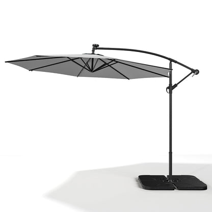 3M Cantilever Garden Parasols Light Grey Iron Banana Umbrella with LED Lights - House Comfort