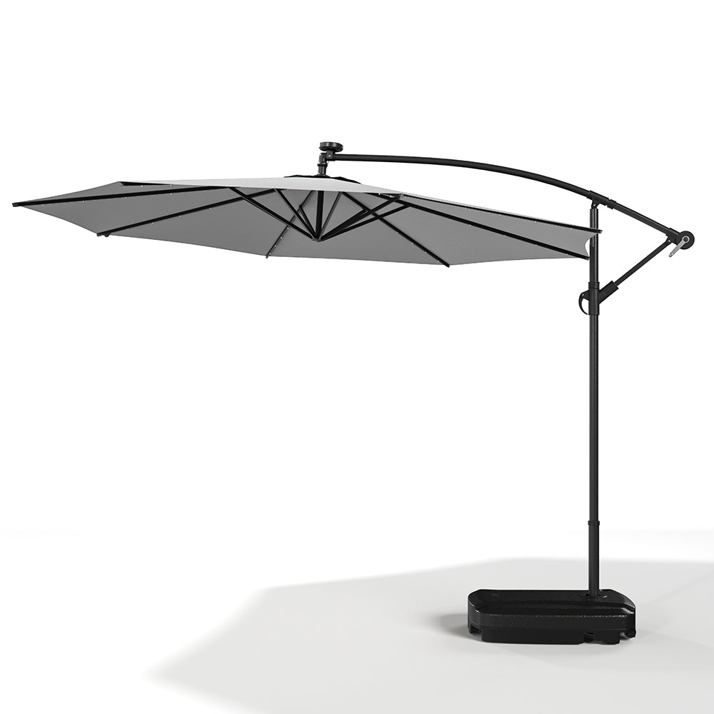 3M Cantilever Garden Parasols Light Grey Iron Banana Umbrella with LED Lights - House Comfort