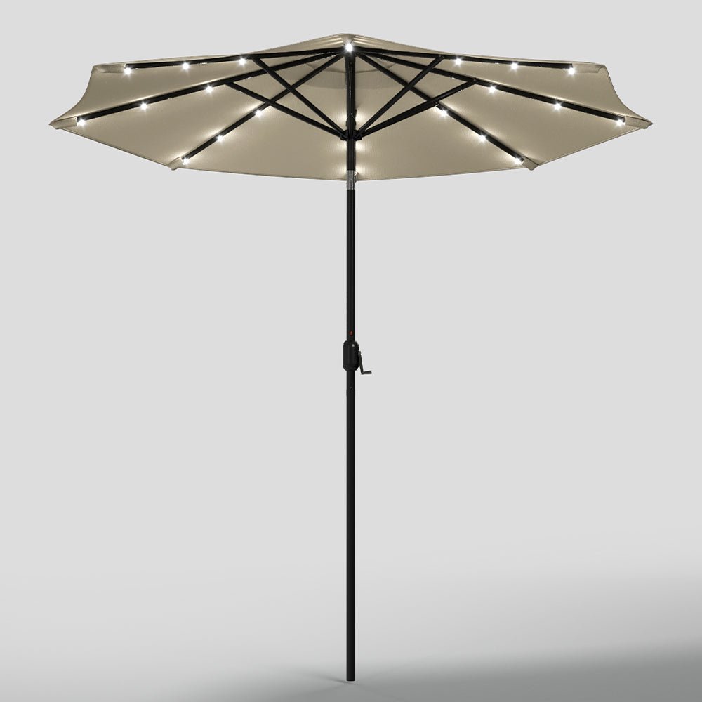 3M Garden Parasol Beige Patio Sun Umbrella Sunshade Canopy With Solar LED Lights - House Comfort