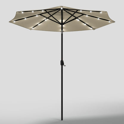 3M Garden Parasol Beige Patio Sun Umbrella Sunshade Canopy With Solar LED Lights - House Comfort